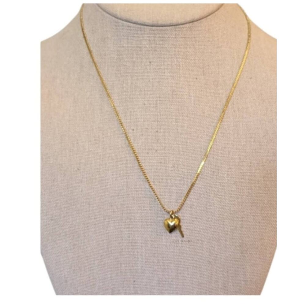 Key to My Heart Gold Tone Key & Heart Charm 18" Necklace  W/ Spring Ring Clasp